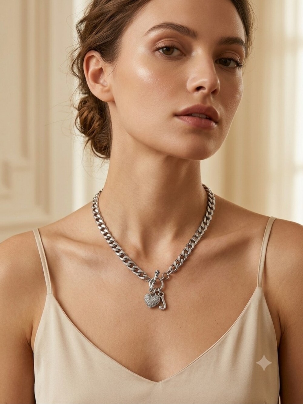 JUICY COUTURE ICONIC SILVER TONE  18" LONG‎ CHARM NECKLACE